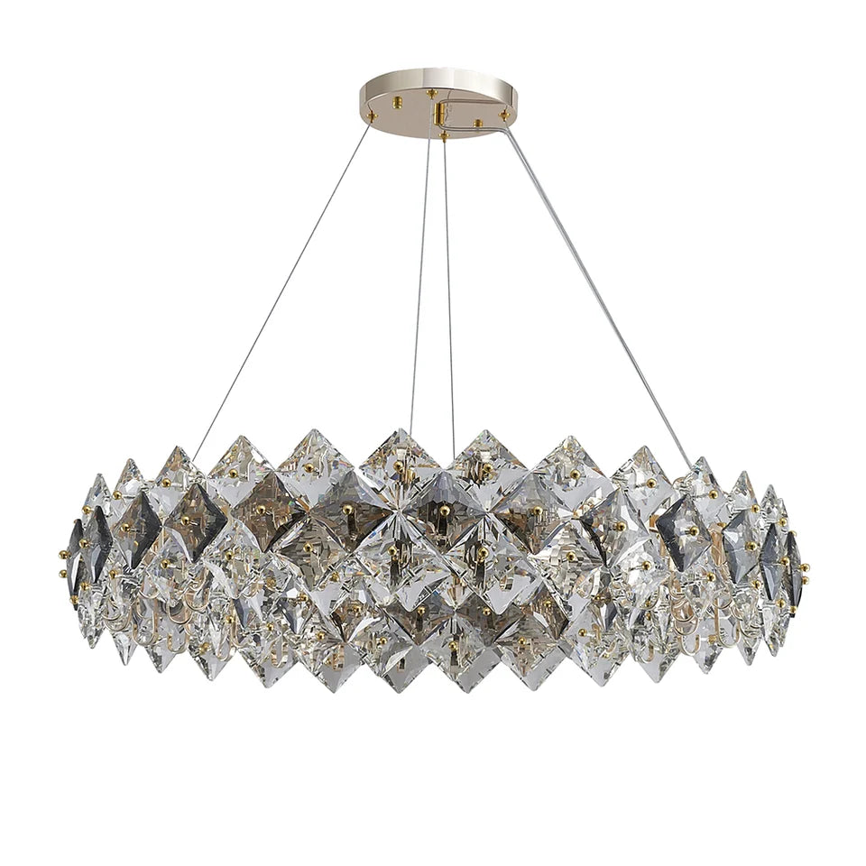Modern Wagon Wheel 6-Light Chandelier Glass and Steel Frame - 