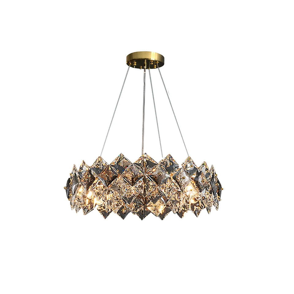 Modern Wagon Wheel 6-Light Chandelier Glass and Steel Frame - 