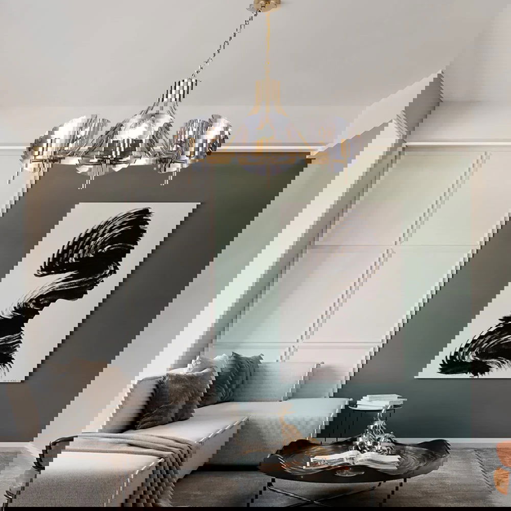 Modern Wagon Wheel 6-Light Chandelier Glass and Steel Frame - Homary