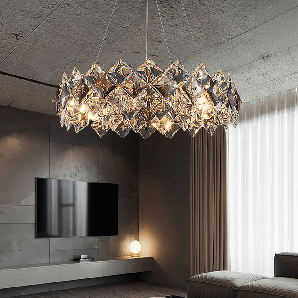Modern Wagon Wheel 6-Light Chandelier Glass and Steel Frame - Homary