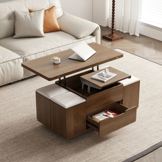 Modern Walnut Lift Top Coffee Table 4 in 1 with Storage Ottoman Foldable and Casters - Approved By Design