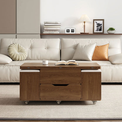 Modern Walnut Lift Top Coffee Table 4 in 1 with Storage Ottoman Foldable and Casters - Approved By Design