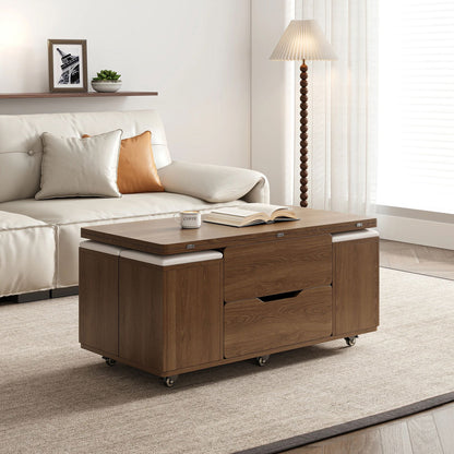 Modern Walnut Lift Top Coffee Table 4 in 1 with Storage Ottoman Foldable and Casters - Approved By Design