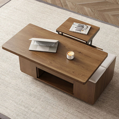 Modern Walnut Lift Top Coffee Table 4 in 1 with Storage Ottoman Foldable and Casters - Approved By Design