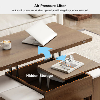 Modern Walnut Lift Top Coffee Table 4 in 1 with Storage Ottoman Foldable and Casters - Approved By Design