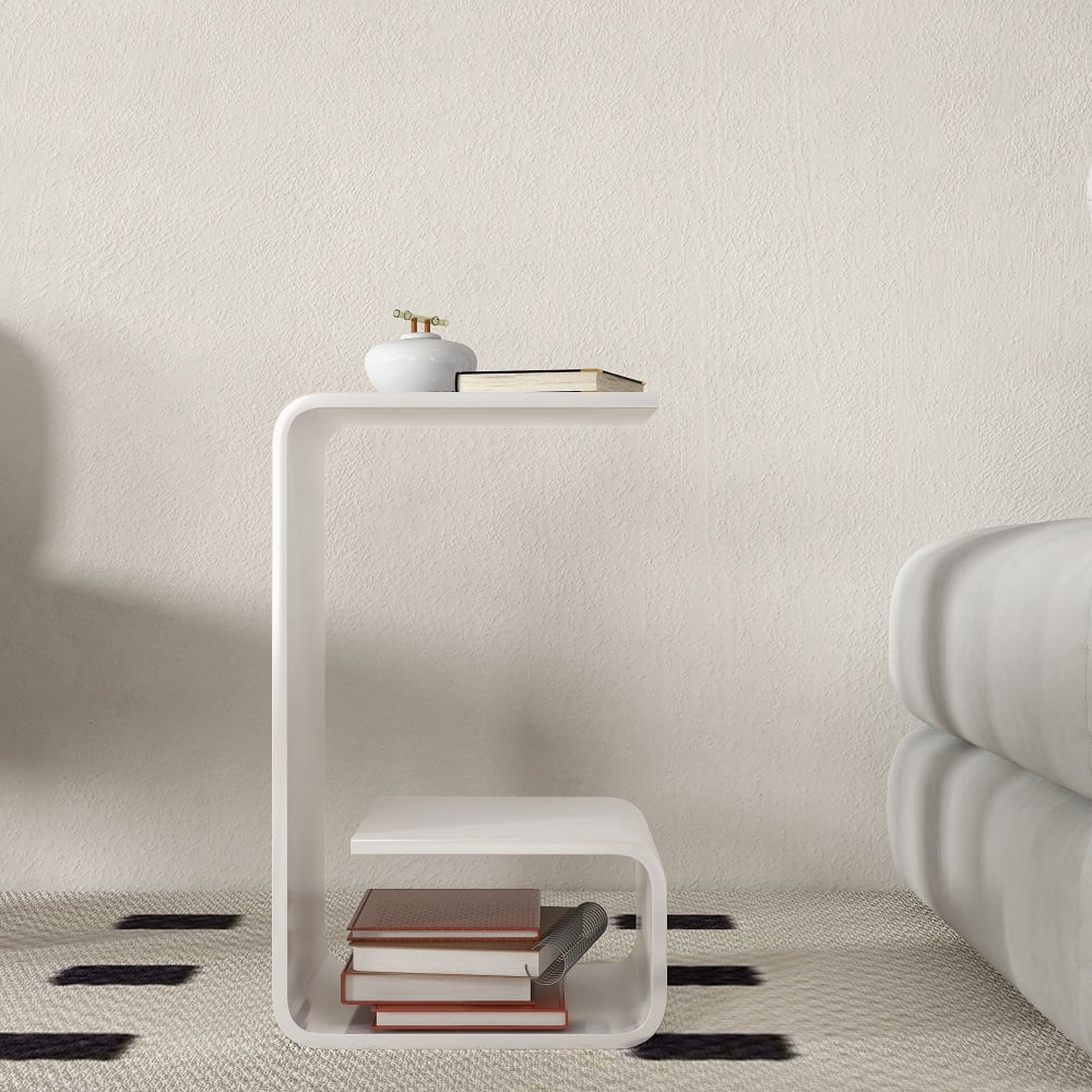 Modern White Acrylic End Table with Storage C-Shaped Side Table - 