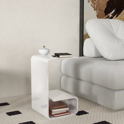 Modern White Acrylic End Table with Storage C-Shaped Side Table - 