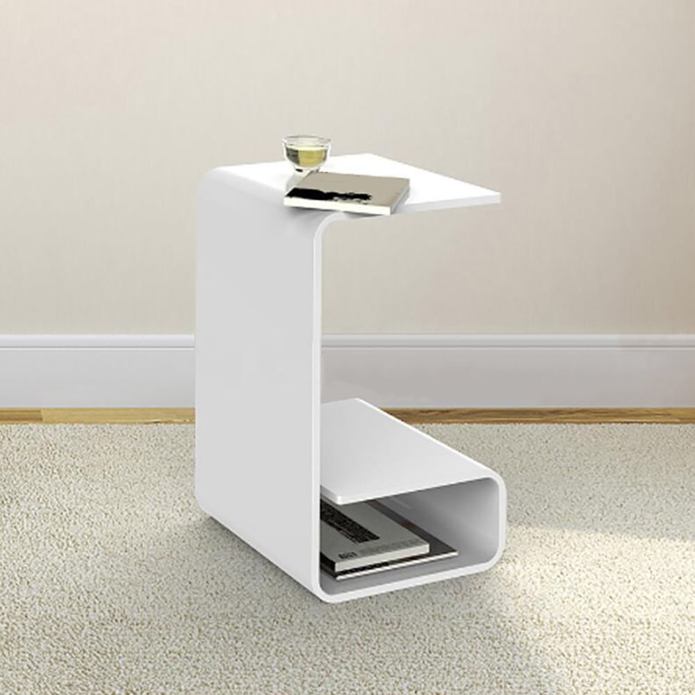 Modern White Acrylic End Table with Storage C-Shaped Side Table - Homary