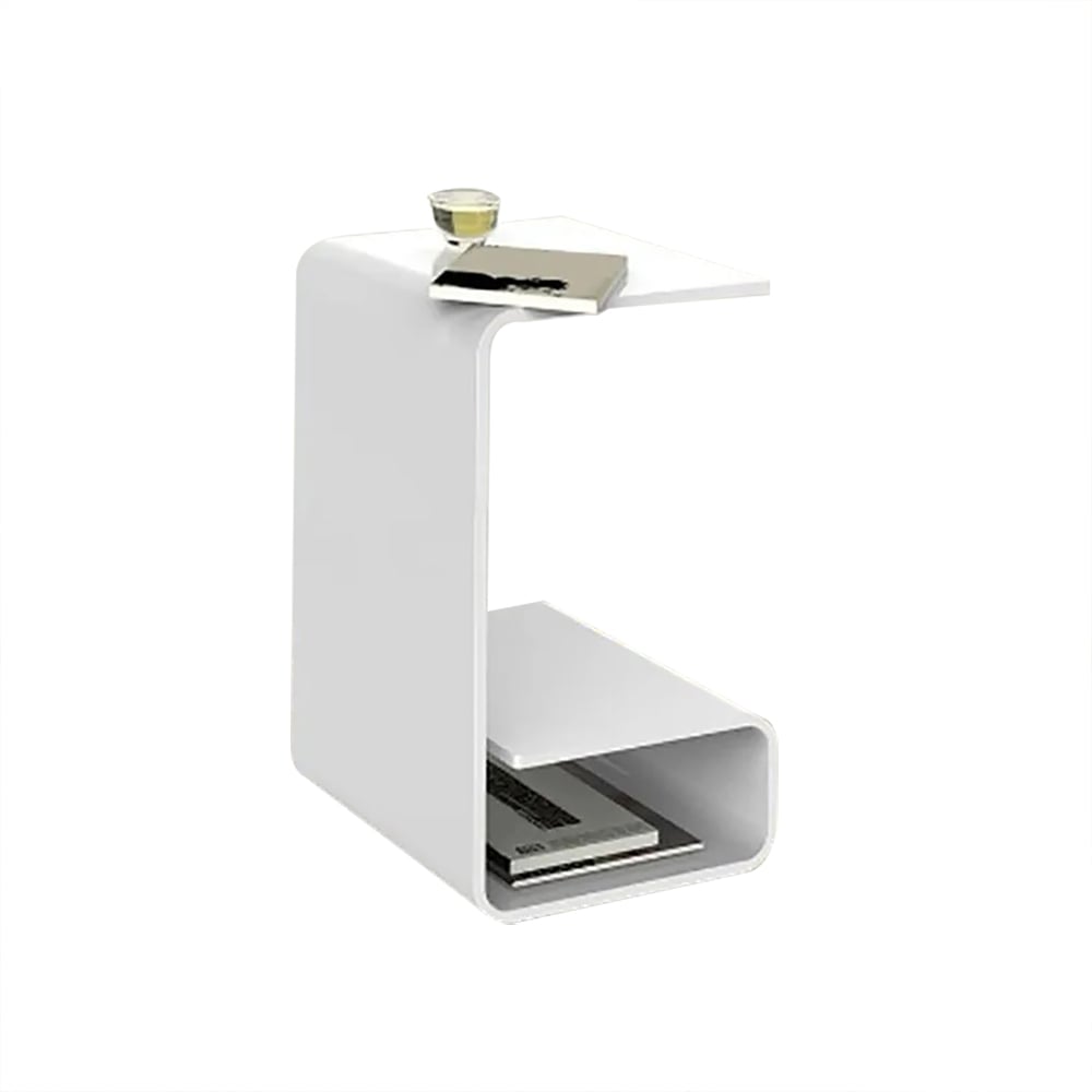Modern White Acrylic End Table with Storage C-Shaped Side Table - Homary
