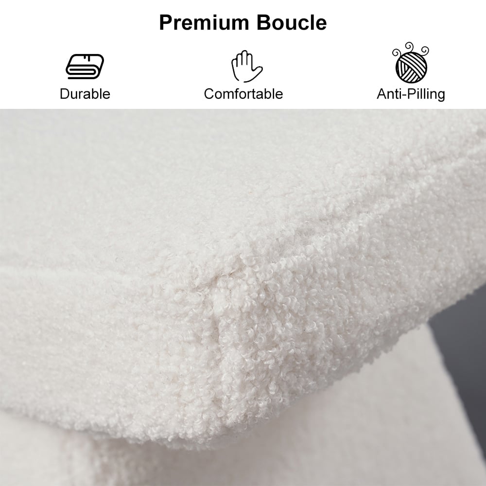 Modern White Boucle Stool Upholstered Ottoman Unique Design Footstool for Living Room - 