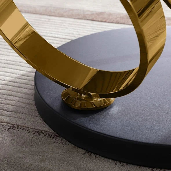 Modern White Extendable Coffee Table with Ring-shaped Metal Pedestal - 