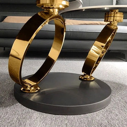 Modern White Extendable Coffee Table with Ring-shaped Metal Pedestal - 