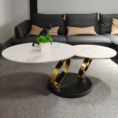 Modern White Extendable Coffee Table with Ring-shaped Metal Pedestal - Homary