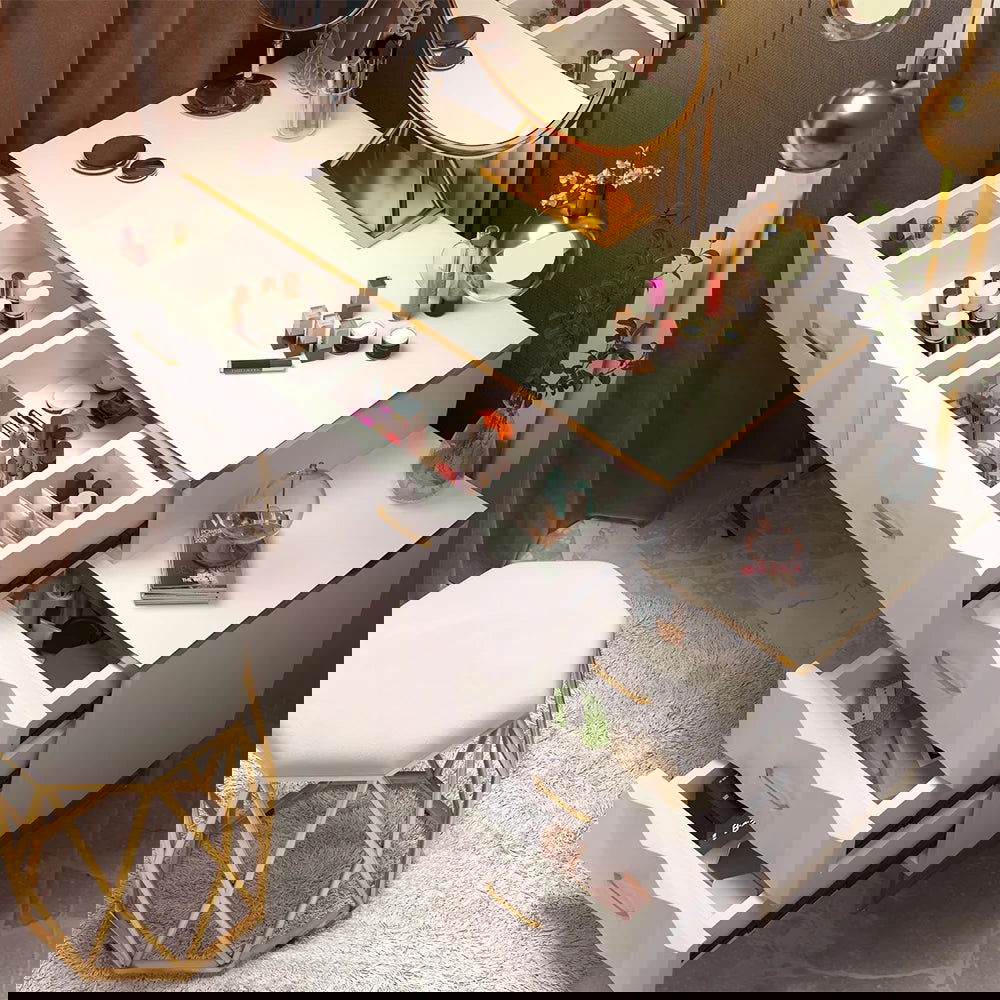 Modern White Extendable Makeup Vanity 5 Drawers Dressing Table Set with Stool and Mirror - 