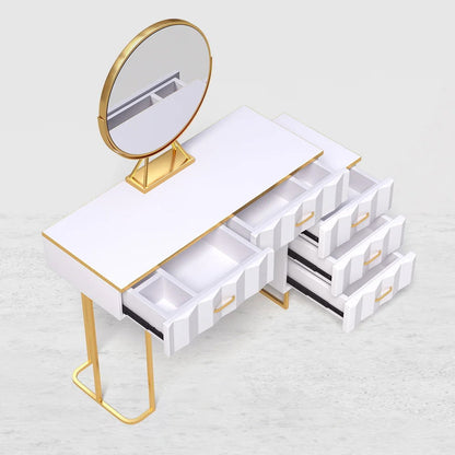 Modern White Extendable Makeup Vanity 5 Drawers Dressing Table Set with Stool and Mirror - 
