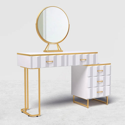 Modern White Extendable Makeup Vanity 5 Drawers Dressing Table Set with Stool and Mirror - 