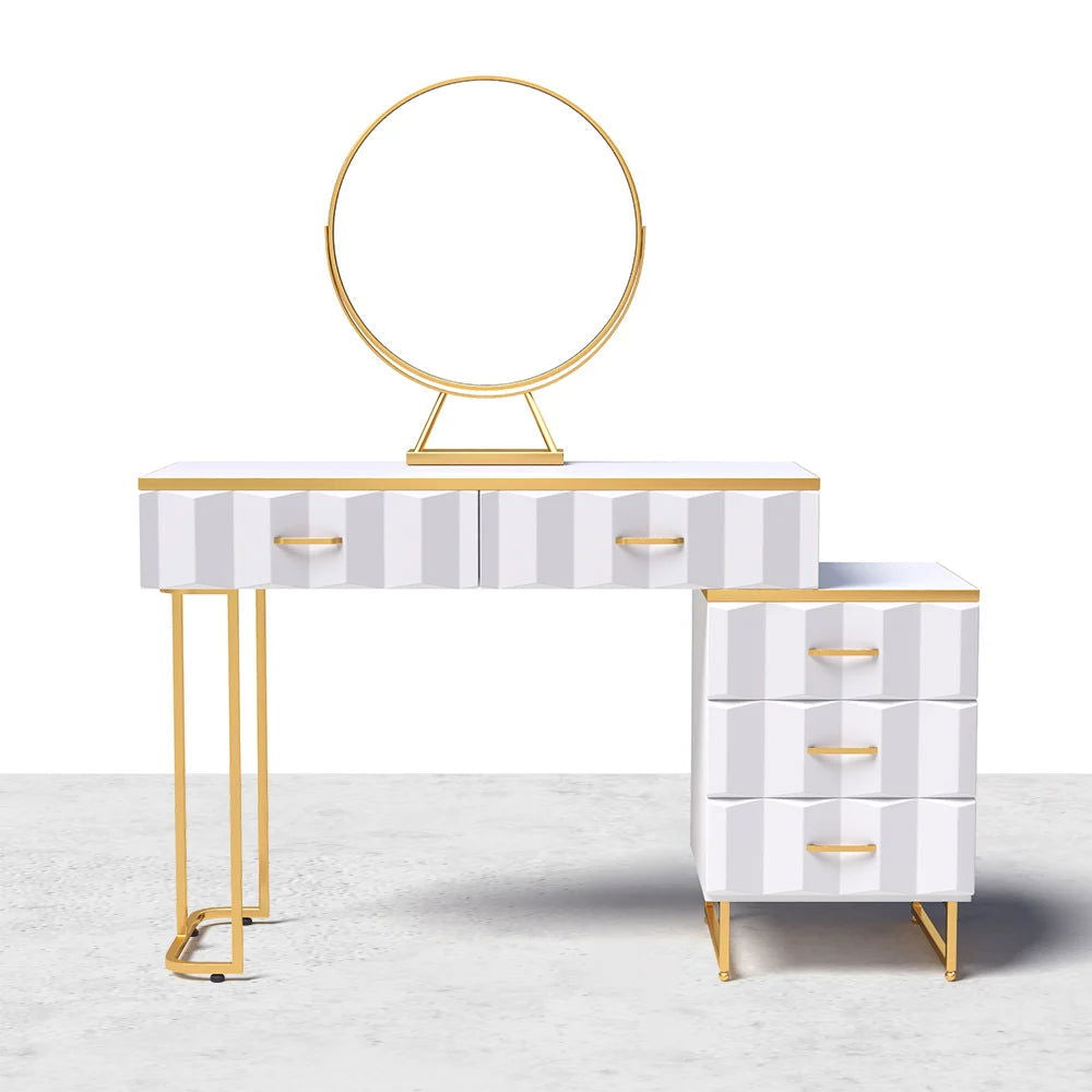 Modern White Extendable Makeup Vanity 5 Drawers Dressing Table Set with Stool and Mirror - Homary