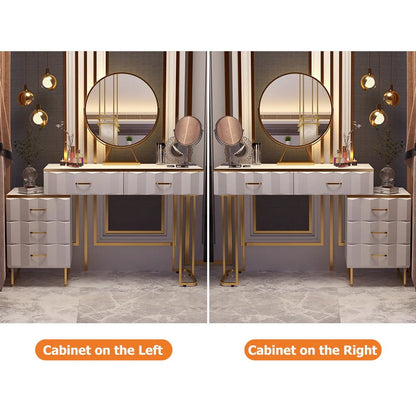 Modern White Extendable Makeup Vanity 5 Drawers Dressing Table Set with Stool and Mirror - Homary