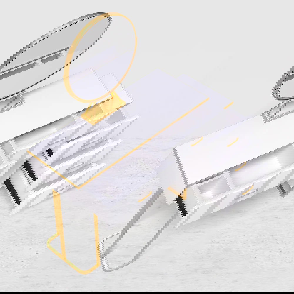 Modern White Extendable Makeup Vanity 5 Drawers Dressing Table Set with Stool and Mirror - Homary