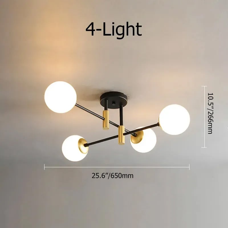 Modern White Glass 4-Light Semi-Flush Mount Chandelier - 