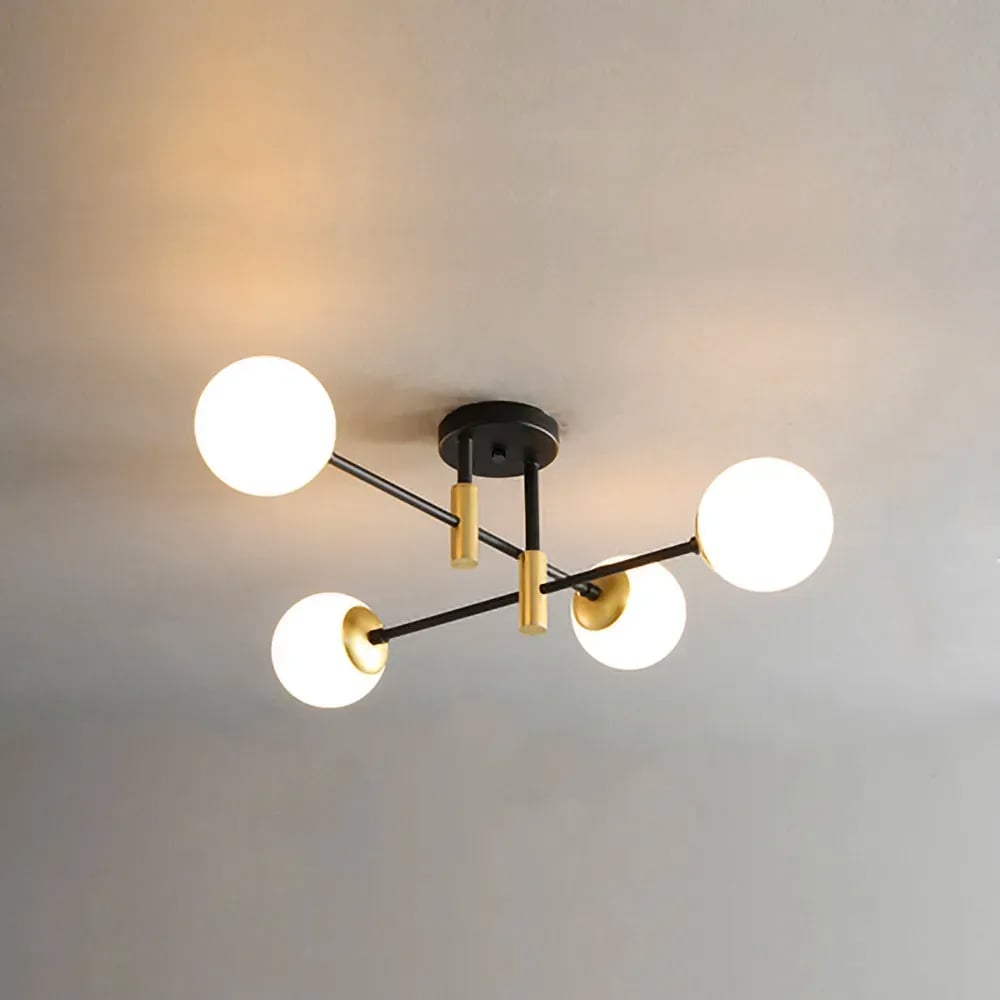 Modern White Glass 4-Light Semi-Flush Mount Chandelier - 