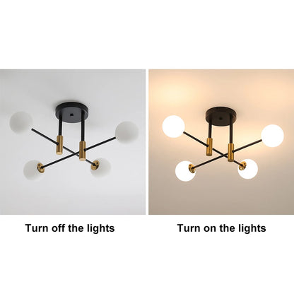 Modern White Glass 4-Light Semi-Flush Mount Chandelier - 