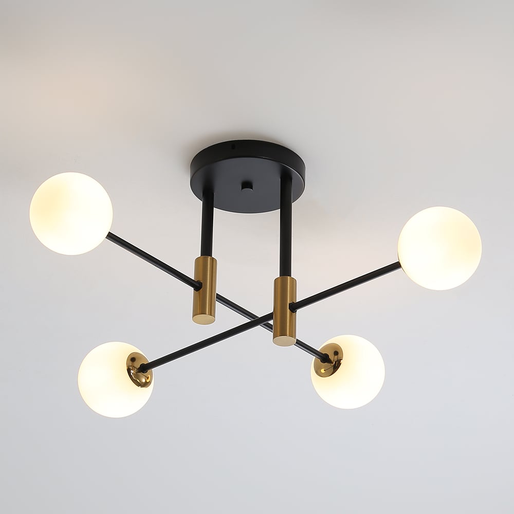 Modern White Glass 4-Light Semi-Flush Mount Chandelier - 