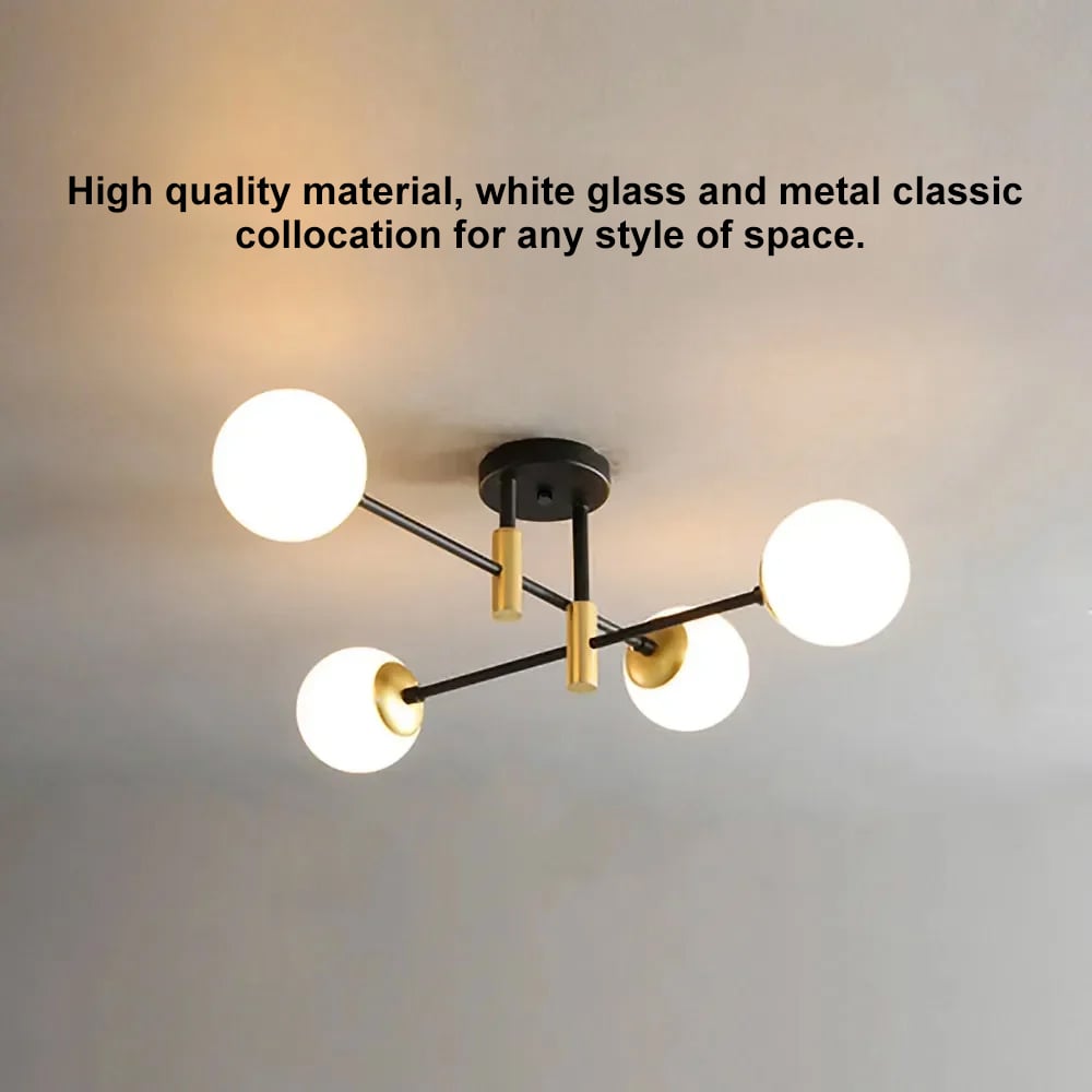 Modern White Glass 4-Light Semi-Flush Mount Chandelier - 