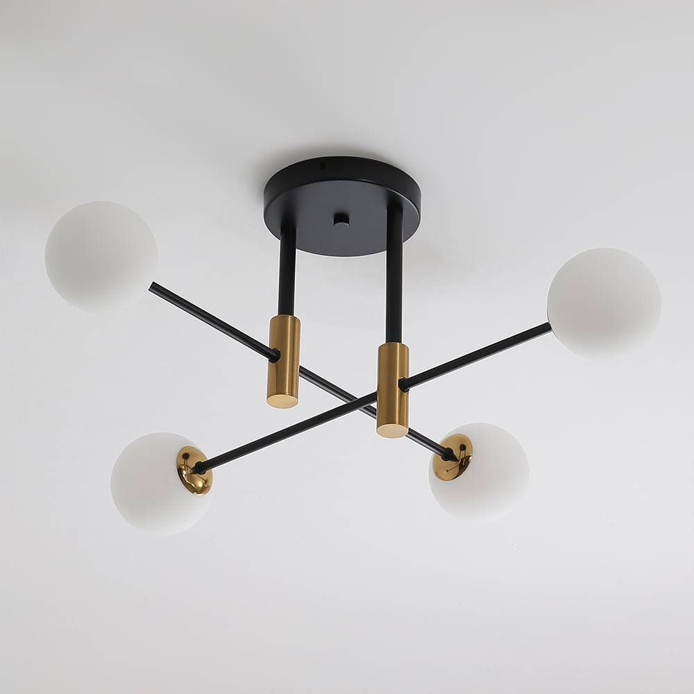 Modern White Glass 4-Light Semi-Flush Mount Chandelier - 