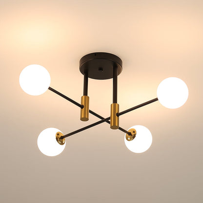 Modern White Glass 4-Light Semi-Flush Mount Chandelier - 