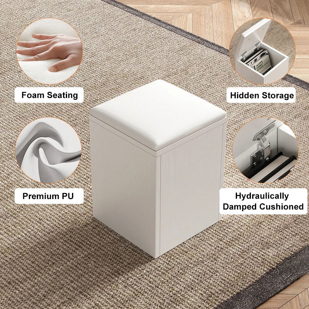 Modern White Lift Top Coffee Table 4 in 1 with Storage Ottoman Foldable and Casters - 
