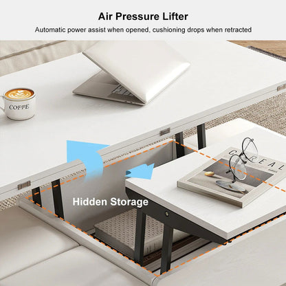 Modern White Lift Top Coffee Table 4 in 1 with Storage Ottoman Foldable and Casters - 