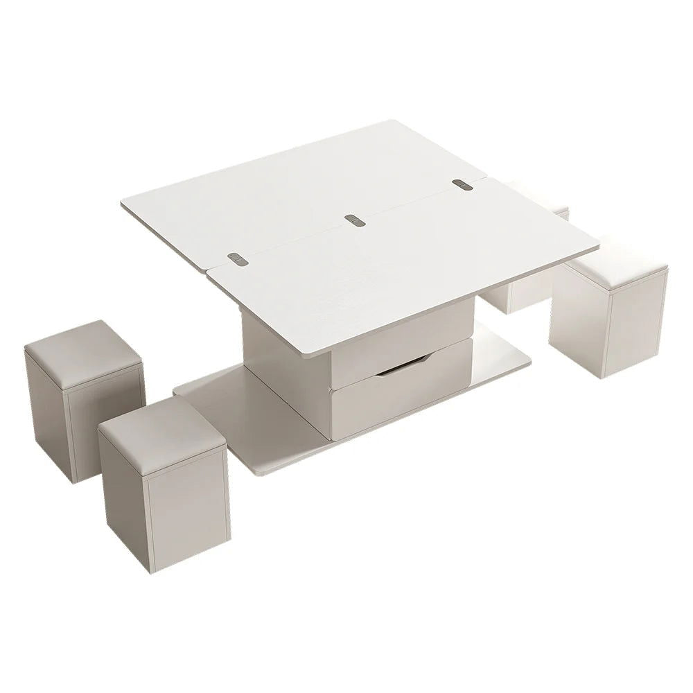 Modern White Lift Top Coffee Table 4 in 1 with Storage Ottoman Foldable and Casters - 