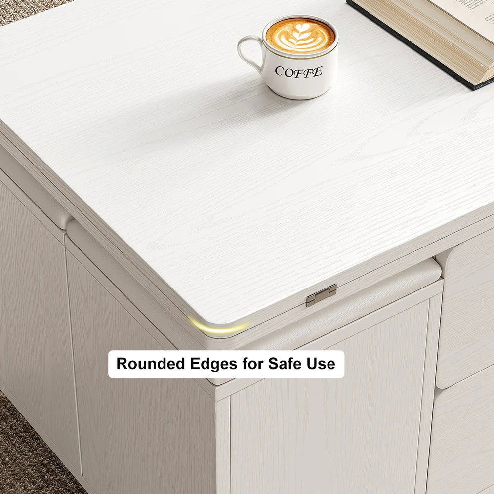 Modern White Lift Top Coffee Table 4 in 1 with Storage Ottoman Foldable and Casters - 