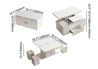 Modern White Lift Top Coffee Table 4 in 1 with Storage Ottoman Foldable and Casters - 