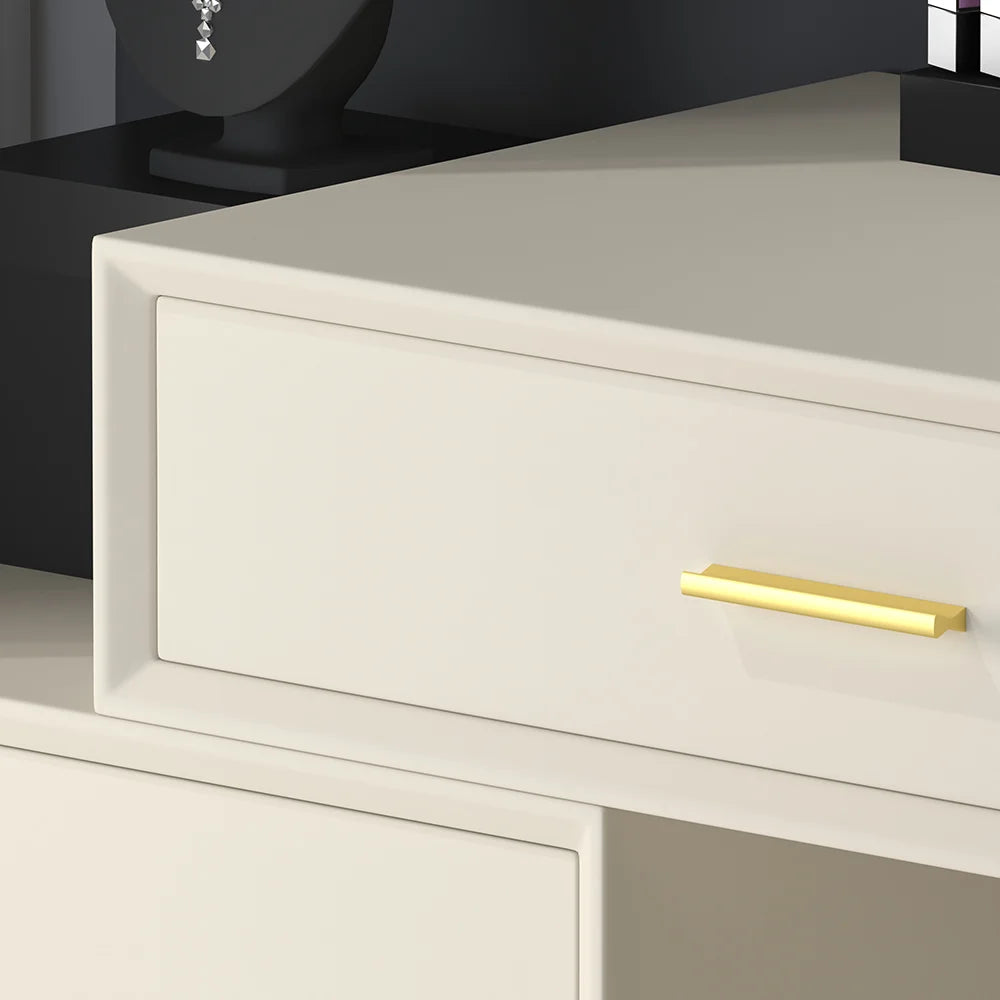 Modern White Makeup Vanity Set Retracted Dressing Table Cabinet & Stool & Mirror - 