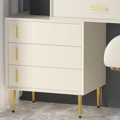 Modern White Makeup Vanity Set Retracted Dressing Table Cabinet & Stool & Mirror - 