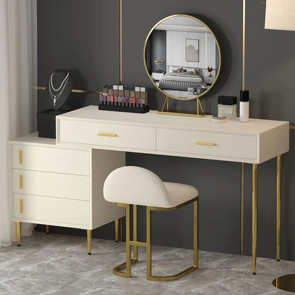 Modern White Makeup Vanity Set Retracted Dressing Table Cabinet & Stool & Mirror - Homary