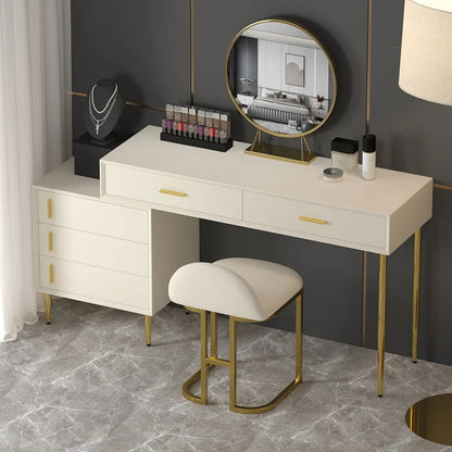 Modern White Makeup Vanity Set Retracted Dressing Table Cabinet & Stool & Mirror - Homary