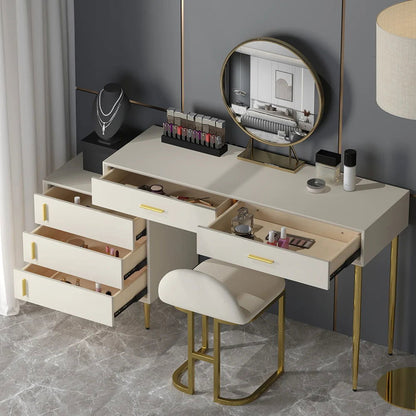 Modern White Makeup Vanity Set Retracted Dressing Table Cabinet & Stool & Mirror - Homary