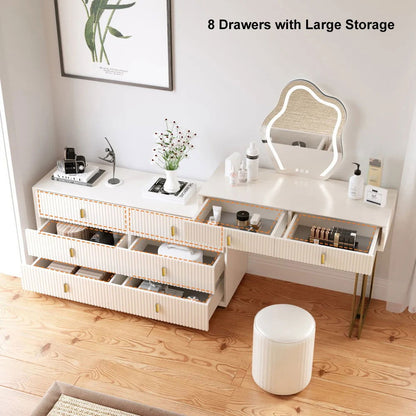 Modern White Makeup Vanity Set with 6-Drawer Cabinet Dressing Table with Stool & Mirror - 