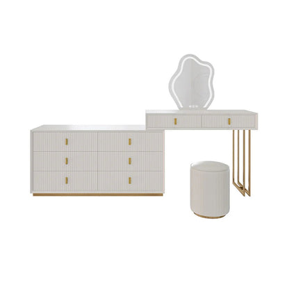 Modern White Makeup Vanity Set with 6-Drawer Cabinet Dressing Table with Stool & Mirror - Homary