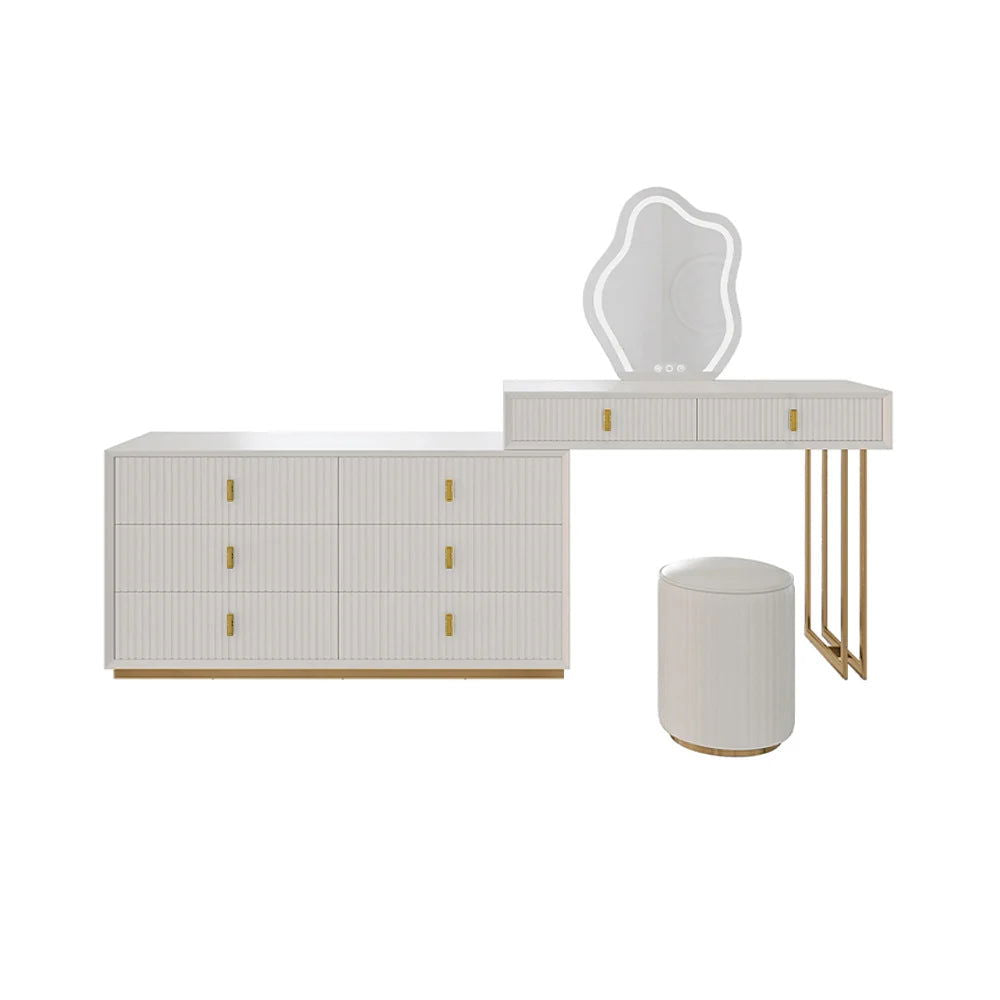 Modern White Makeup Vanity Set with 6-Drawer Cabinet Dressing Table with Stool & Mirror - Homary