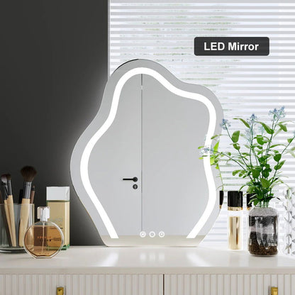Modern White Makeup Vanity Set with 6-Drawer Cabinet Dressing Table with Stool & Mirror - Homary