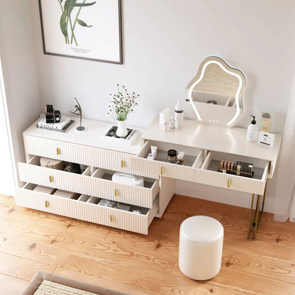 Modern White Makeup Vanity Set with 6-Drawer Cabinet Dressing Table with Stool & Mirror - Homary