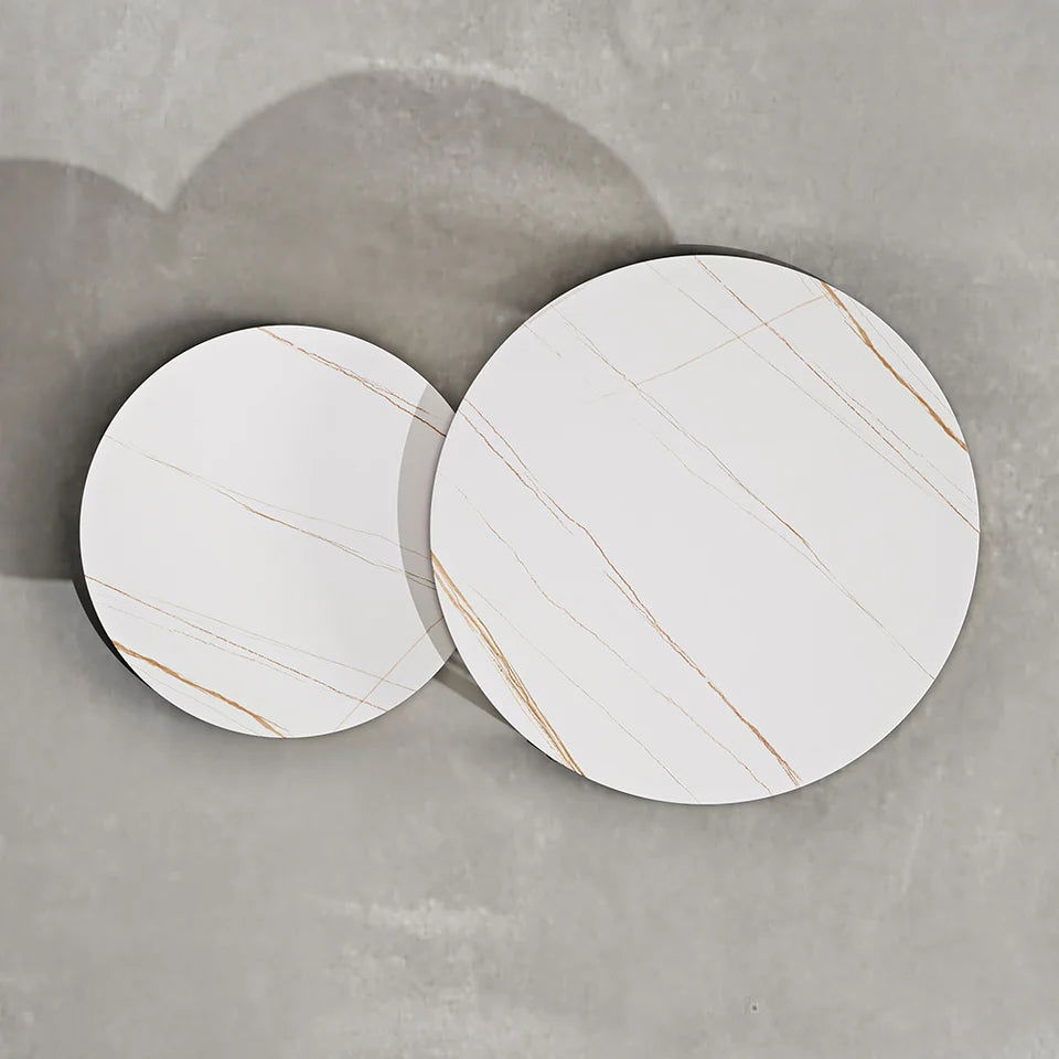 Modern White Nesting Coffee Tables Round Set of 2 with Stone Top - 
