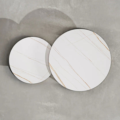 Modern White Nesting Coffee Tables Round Set of 2 with Stone Top - 