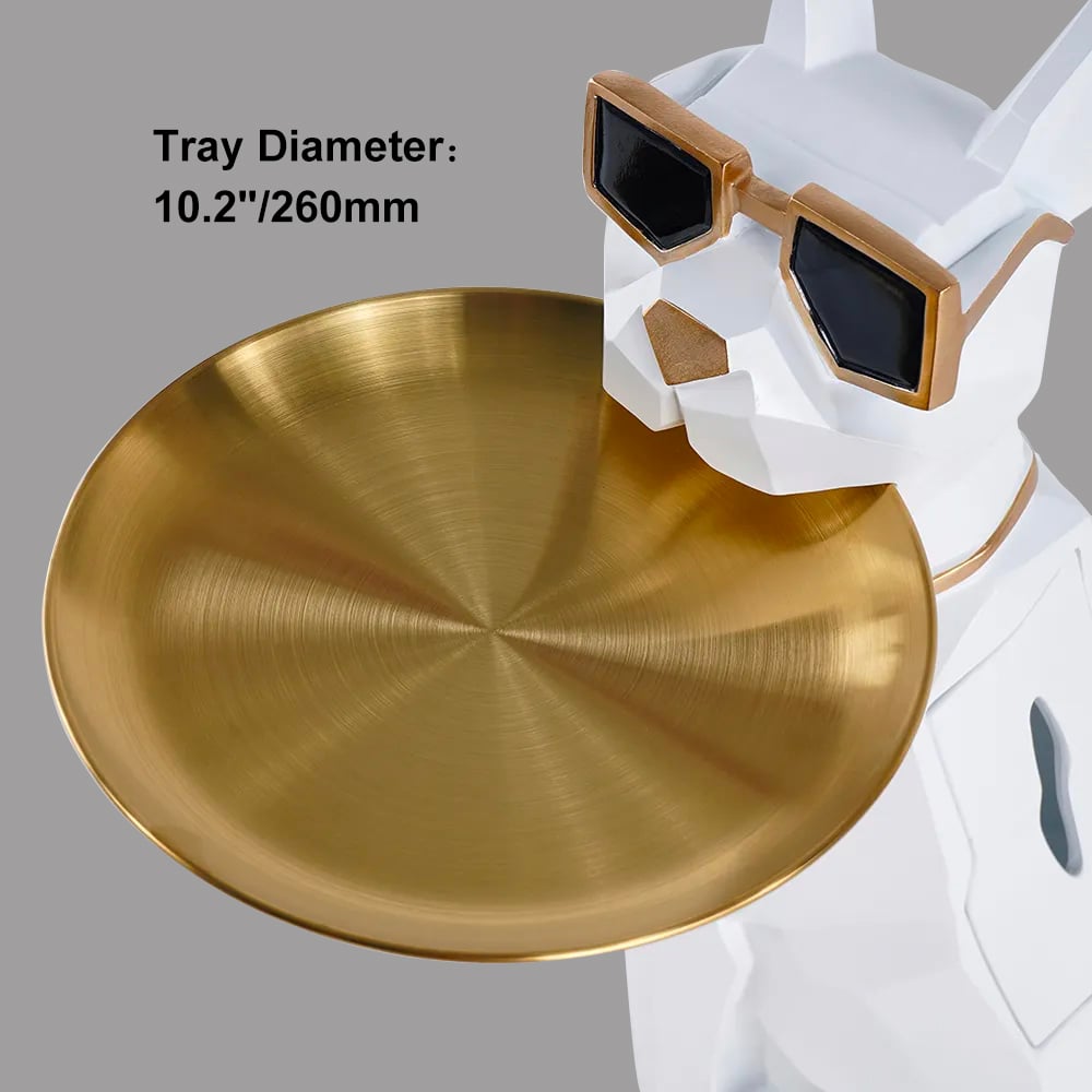 Modern White Resin Dog Sculpture Cute End Side Table with Metal Storage Tray Tissue Box - 