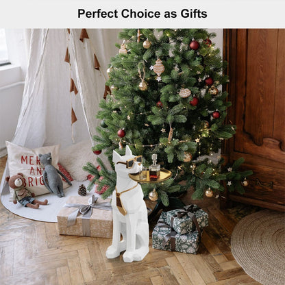 Modern White Resin Dog Sculpture Cute End Side Table with Metal Storage Tray Tissue Box - 