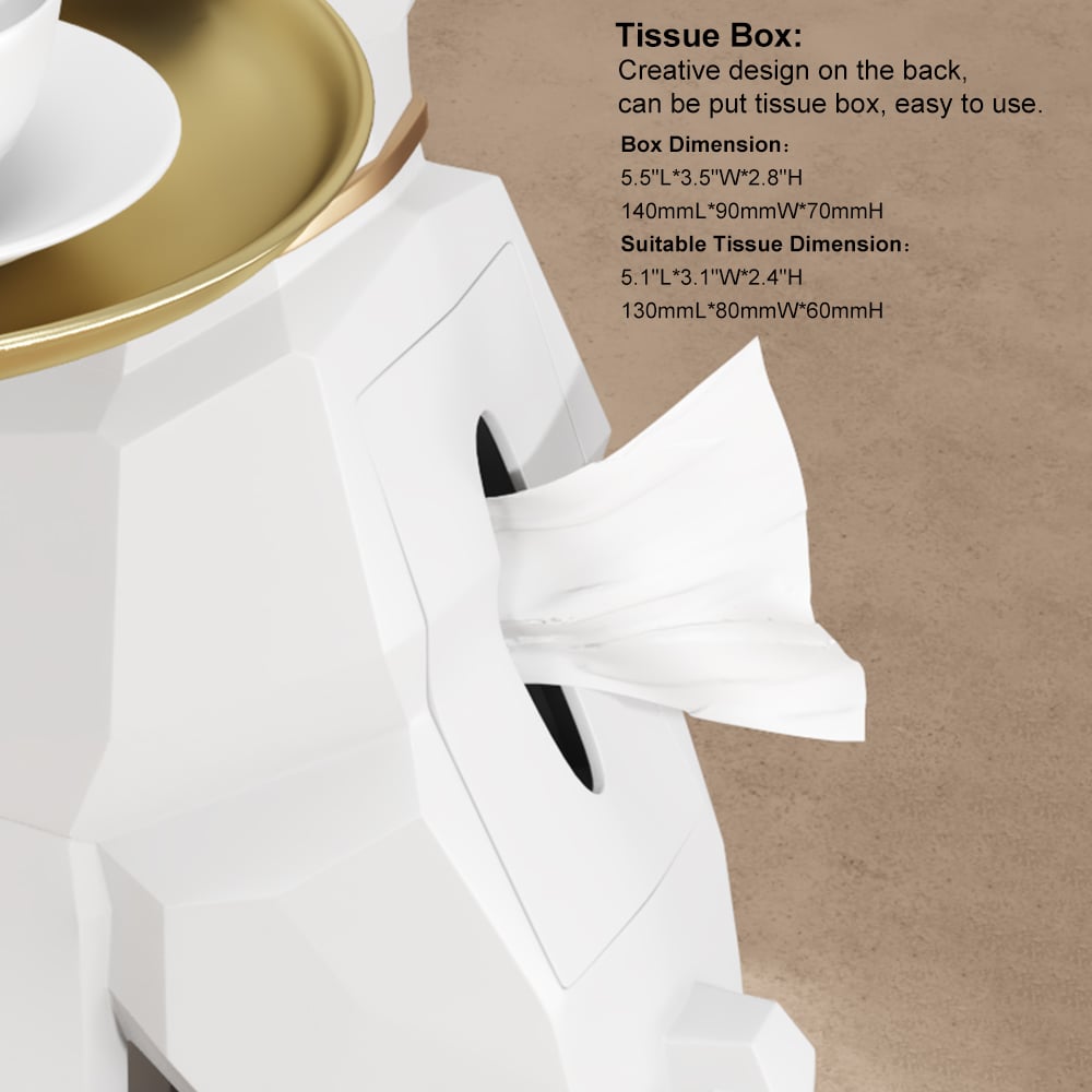 Modern White Resin Dog Sculpture Cute End Side Table with Metal Storage Tray Tissue Box - 